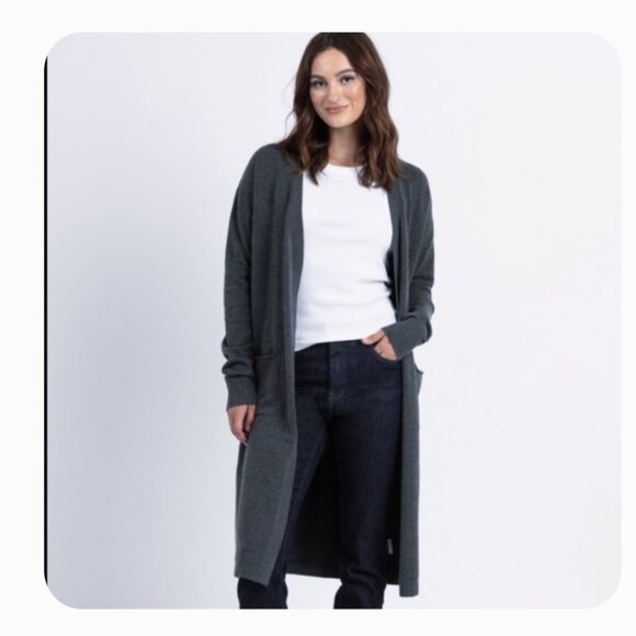 Ellen Tracy 100% Marino Wool long Cardigan Heather Emerald Green/Black large - Picture 1 of 1